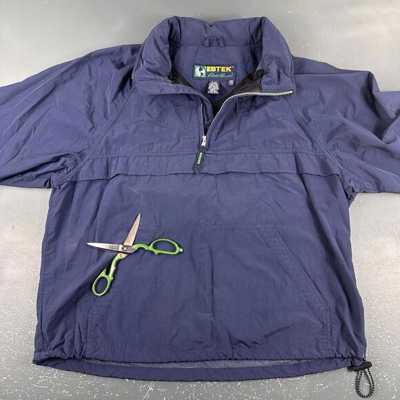 VTG Eddie Bauer Jacket Mens Large Navy EBTEK Nylon 1/2 Zip Anorak Wind Rain - Picture 3 of 10